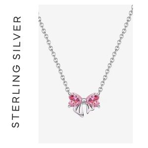 🌟 S925 Sterling Silver Sparkling Bow Necklace